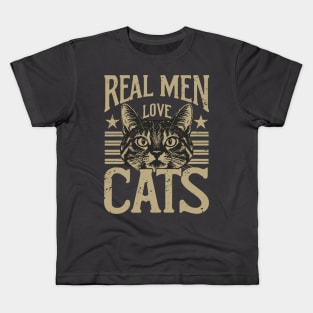 Funny Real Men Love Cats Distressed Grunge Design Kids T-Shirt